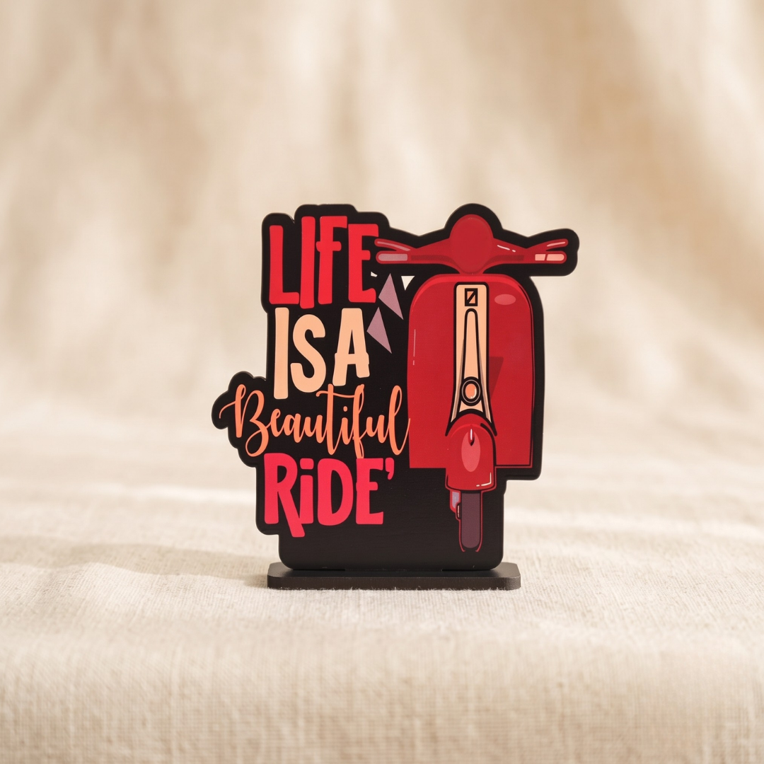 Life is a Beautiful Ride Wooden Motivational Quotes Table Top | Desk Decor for Home & Office | Inspirational Gift for Friends & Colleagues (6.5 x 6 x 1.5 Inch)