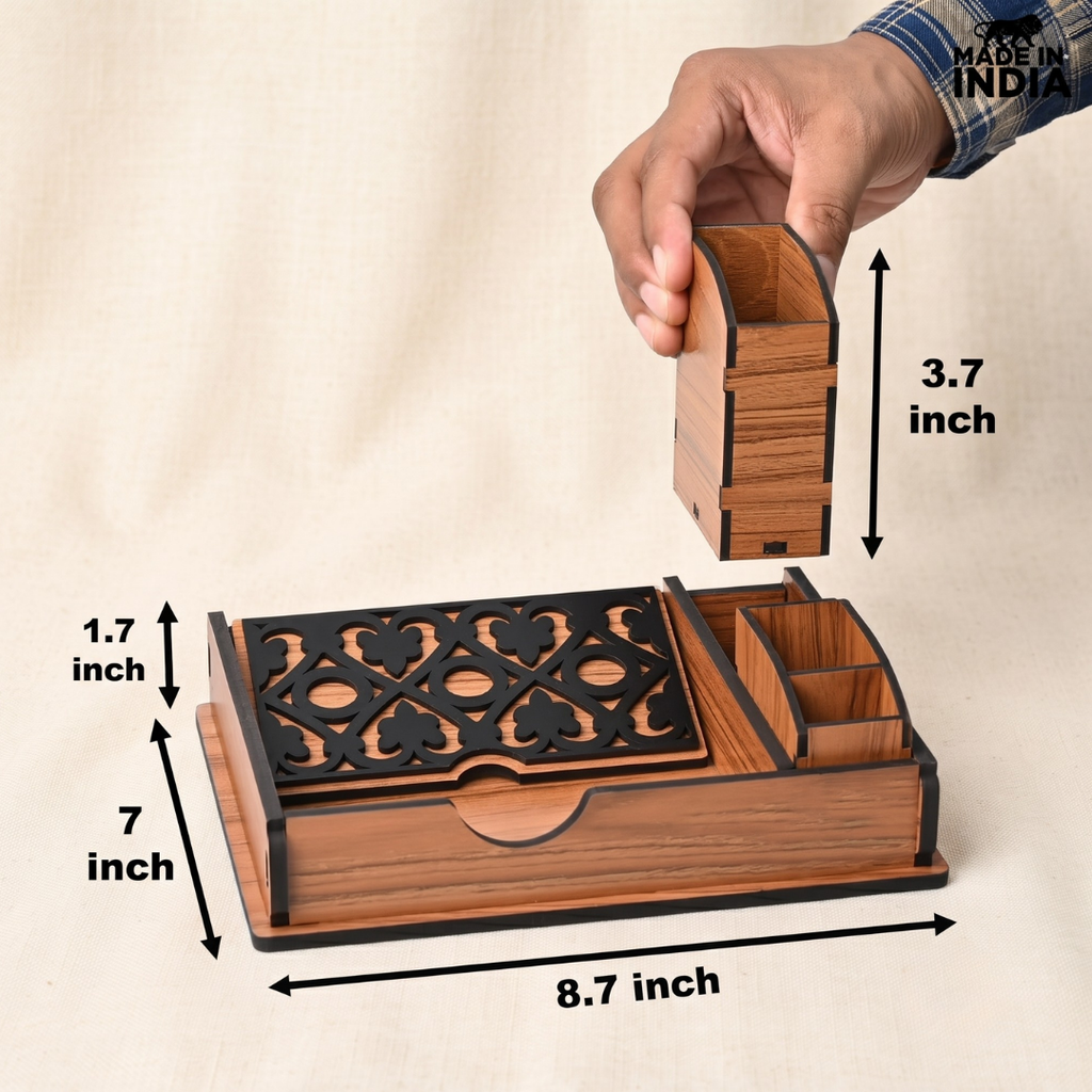 Tissue Paper Holder for Dining Table with Toothpick Holder Designer 5 Compartment Dining Table Accessories for Home Decor and Hotels Wooden Decorative Items for Kitchen(ecofriendly) Dark Wood