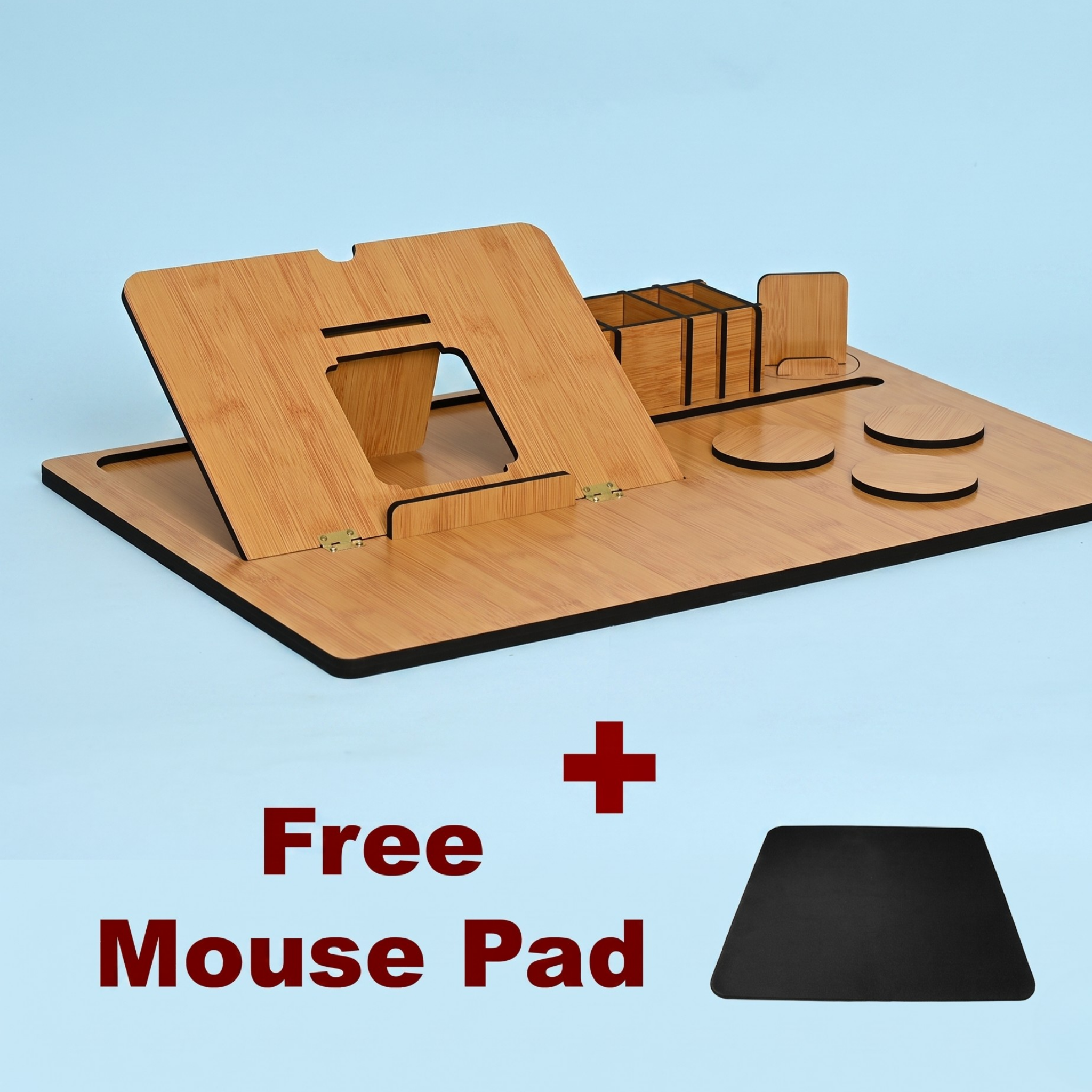 Desks All-in-1 Table Top for Laptop With Mouse Pad & Desk Organizer Coaster Wooden Floor and Desk Stand Rotatable Laptop Stand with Adjustable Height Compatible with Universal Laptops (Brown)