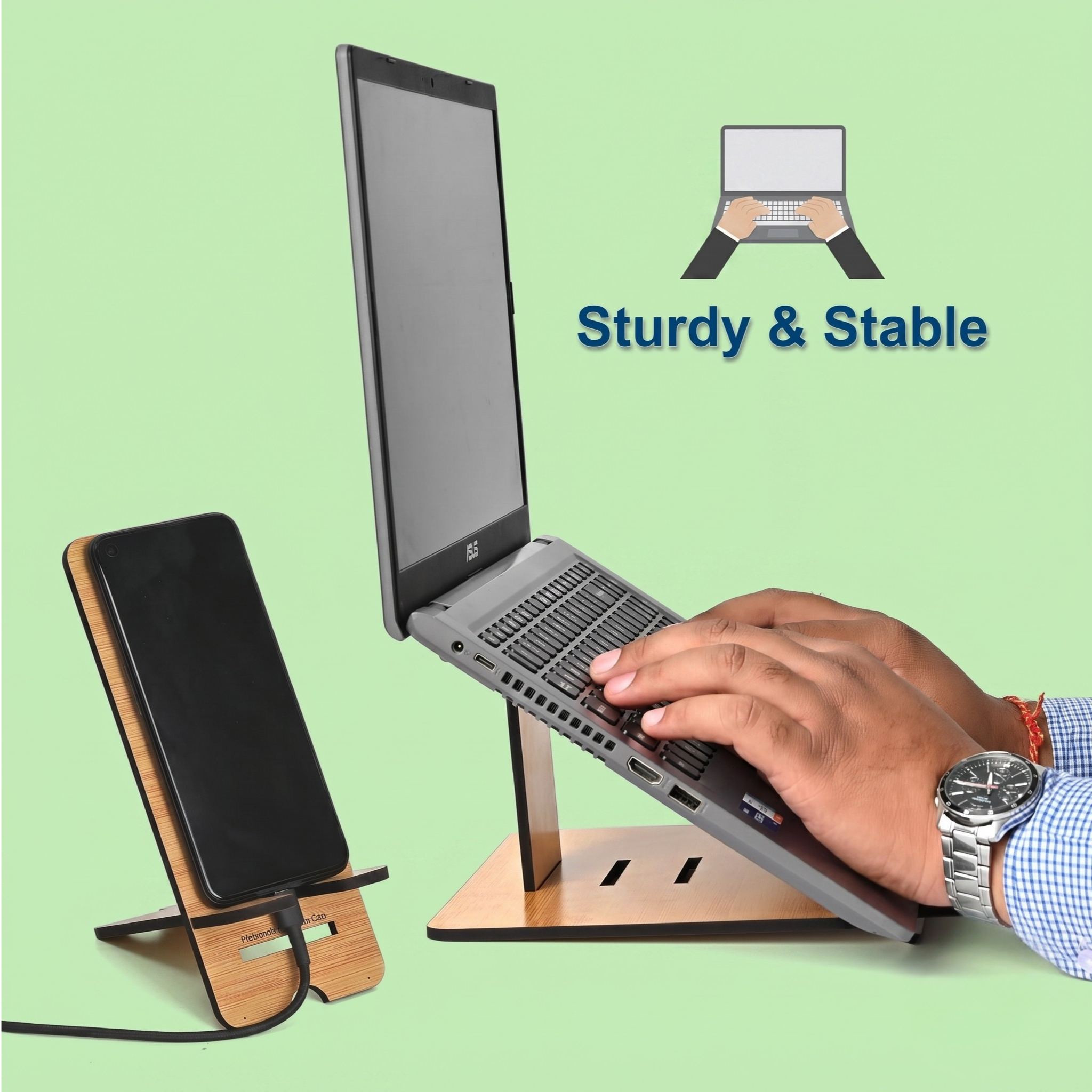 Desks All-in-1 Table Top for Laptop With Mouse Pad & Desk Organizer Coaster Wooden Floor and Desk Stand Rotatable Laptop Stand with Adjustable Height Compatible with Universal Laptops (Brown)
