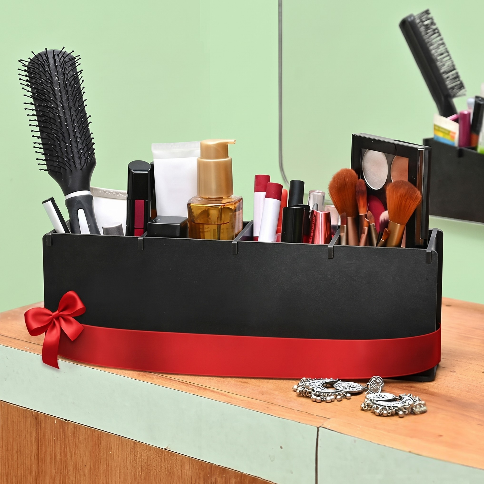Makeup Box Desk Organizer for Girls makeup storage box & unique gifts for girls 4 compartment cosmetic organizer (Brush Nail polish Lipsticks)(Eco Friendly Plastic Free) (Love Forever)
