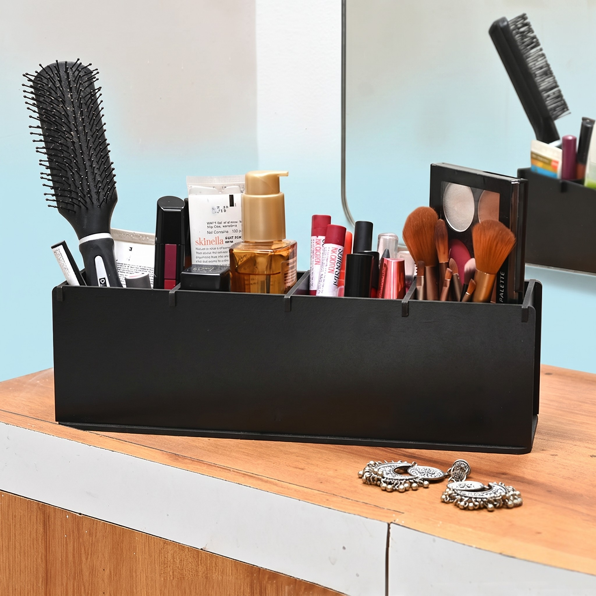 Makeup Box Desk Organizer for Girls makeup storage box & unique gifts for girls 4 compartment cosmetic organizer (Brush Nail polish Lipsticks)(Eco Friendly Plastic Free) (Love Forever)