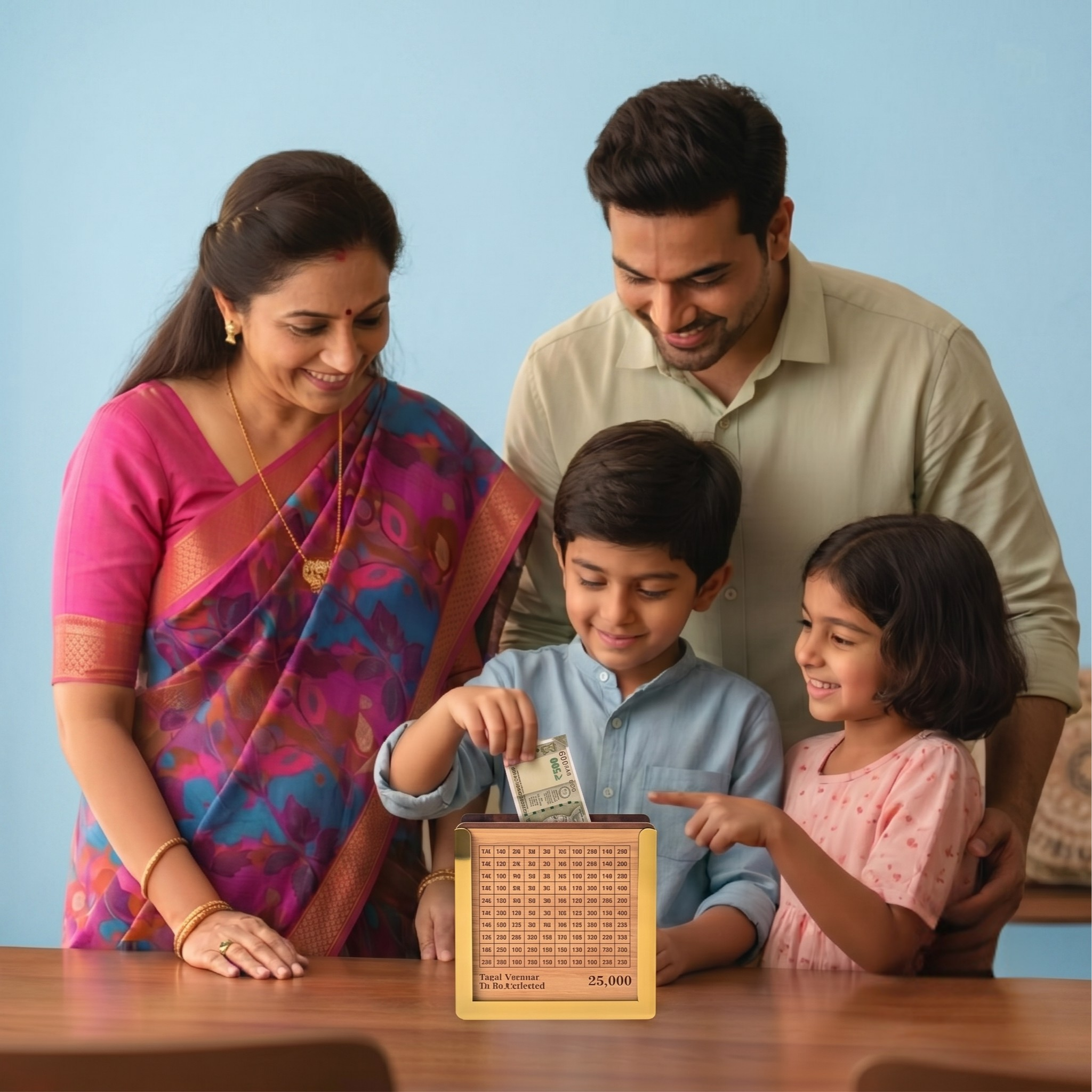 Wooden Piggy Bank for Kids & Adults | Wooden Money Saving Bank with ₹50, ₹100, ₹500 Tracker | Handmade Coin Bank | Smart Savings Goal ₹1,00,000 | Home, Office & Gift Use (Small)
