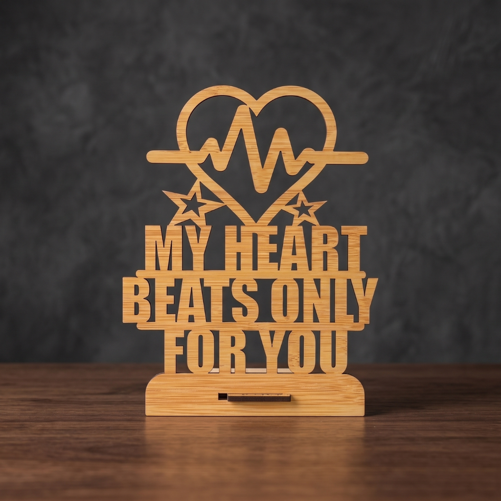 My Heart Beats Only for You Wooden Tabletop Décor | Romantic Love Gift | Anniversary, Wedding & Couple Gift Cutout | Home & Office Decoration (8x6in)