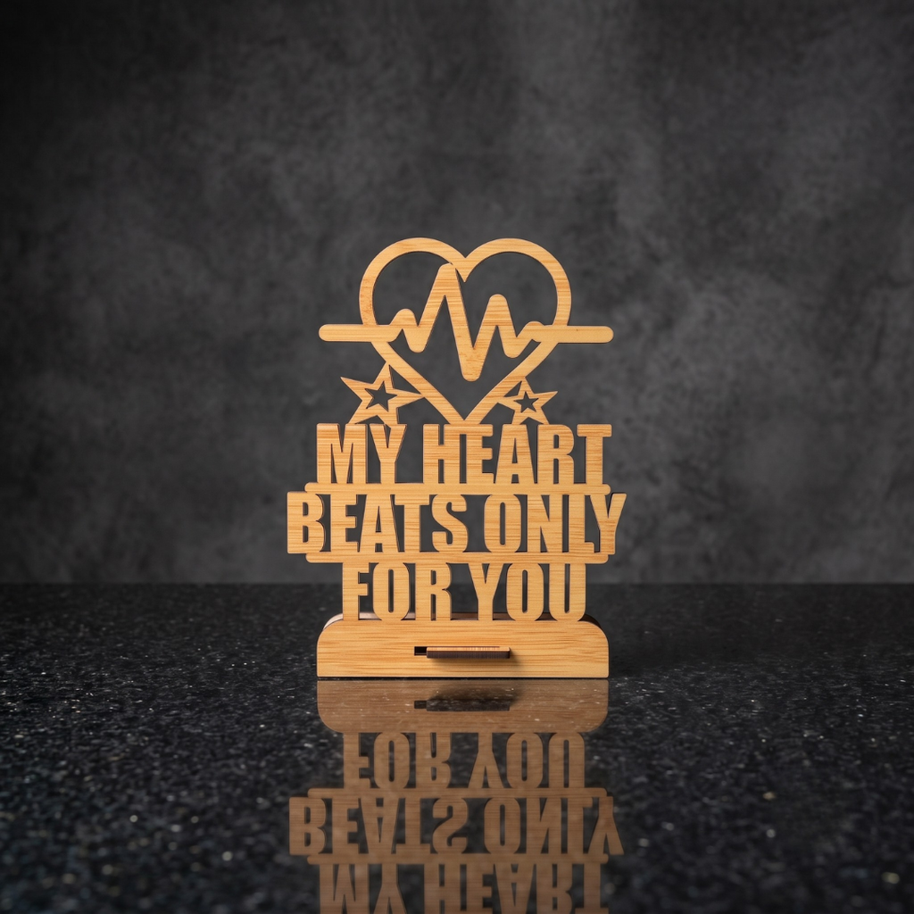 My Heart Beats Only for You Wooden Tabletop Décor | Romantic Love Gift | Anniversary, Wedding & Couple Gift Cutout | Home & Office Decoration (8x6in)