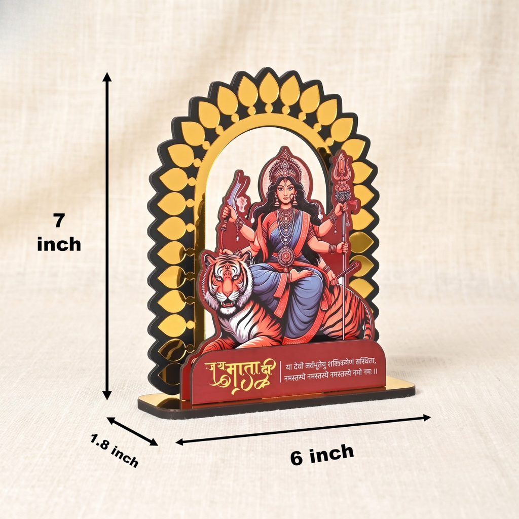 Maa Durga Idol with Golden Acrylic | GKD Goddess Durga Statue for Pooja Mandir, Navratri, Office & Home Decoration (7 x 6 Inch)