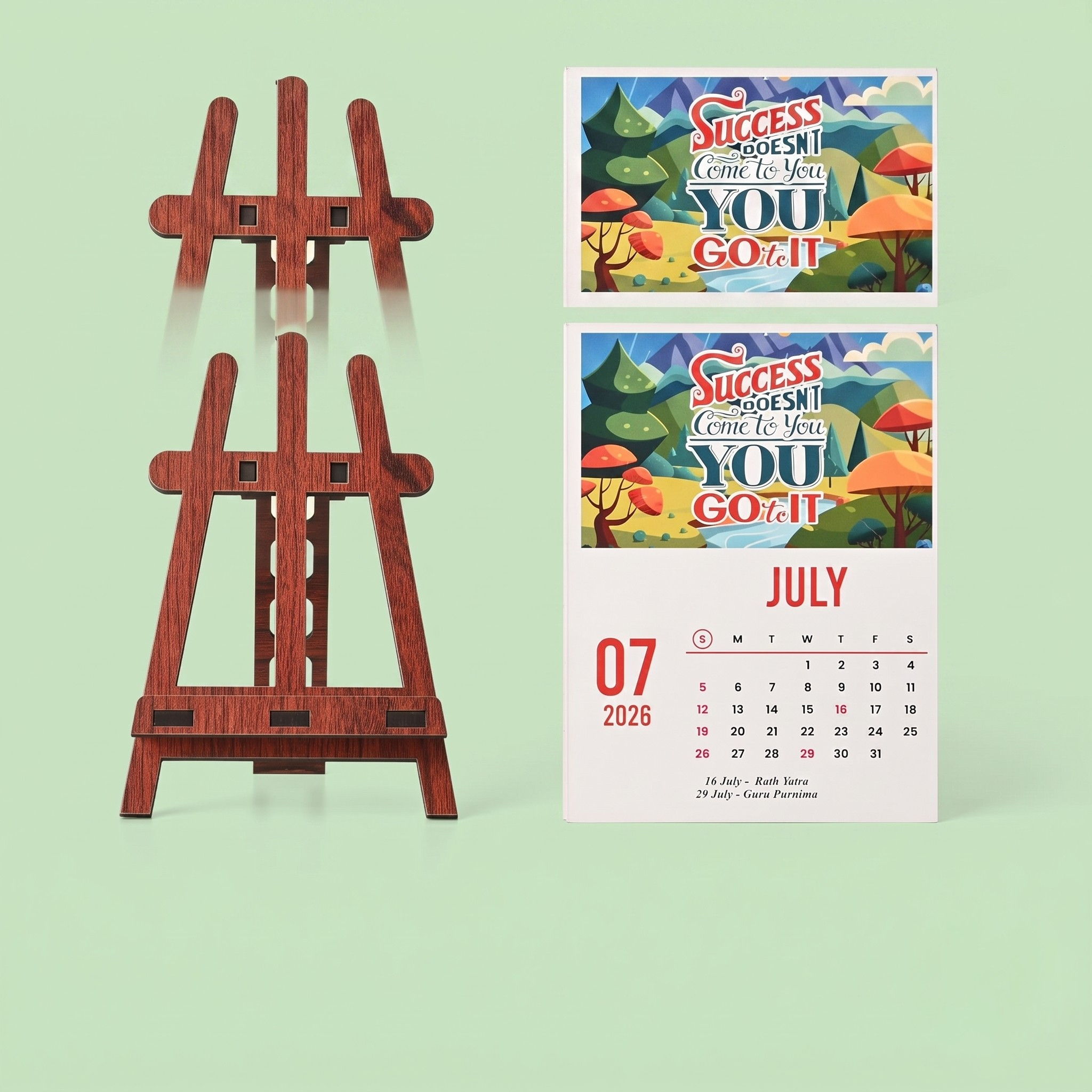 Desk Calendar 2026 with Wooden Stand | Indian Regional Theme Table Calendar | 12 Months Calendar | Premium MDF Wooden Easel Stand | Office Desk Decor | Home & Office Planner (Regional Calendar)