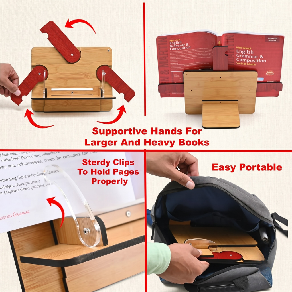 Book Reading Stand Desk Accessories For Adjustable Angles Compatible With All Size Books, A3 Large Size, Heavy, Bulky, Large Book Stand, Tablet & Mobile A Book Holder For Reading (Big Size Bamboo)