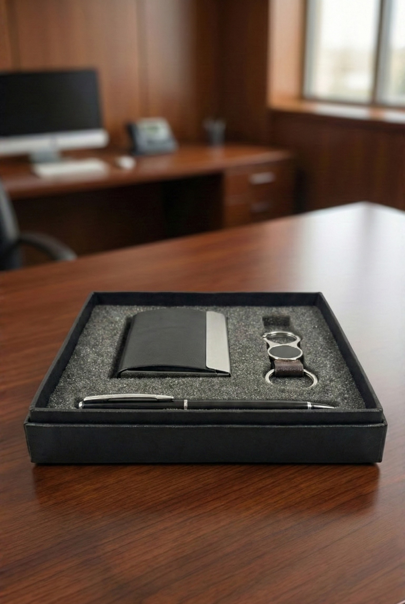 Premium 3-in-1 Executive Branding Gift Set – Customized Pen, Card Holder & Keyring