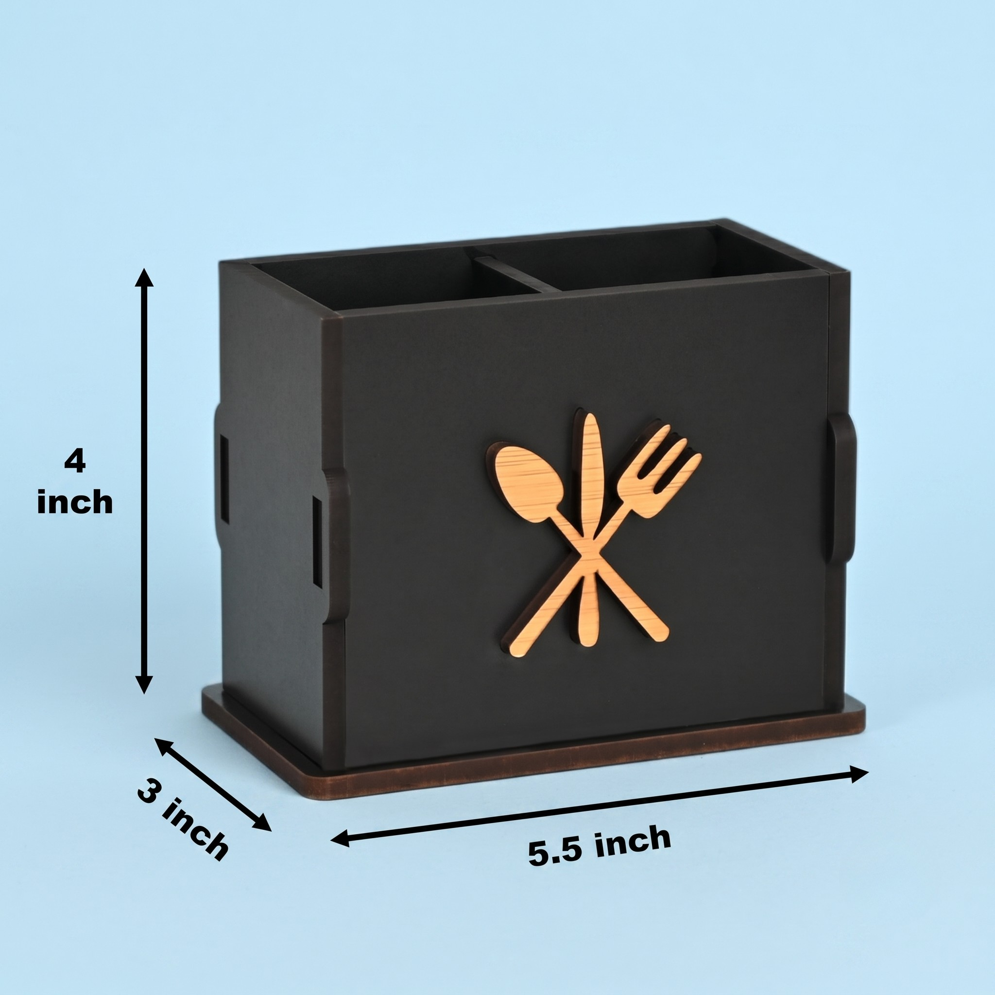 Wooden Cutlery Stand for Kitchen & Dining Table, 2 Compartments - Spoon, Knife & Fork Holder, Spoon Stand, Spoon Organizer (Black) Eco Friendly