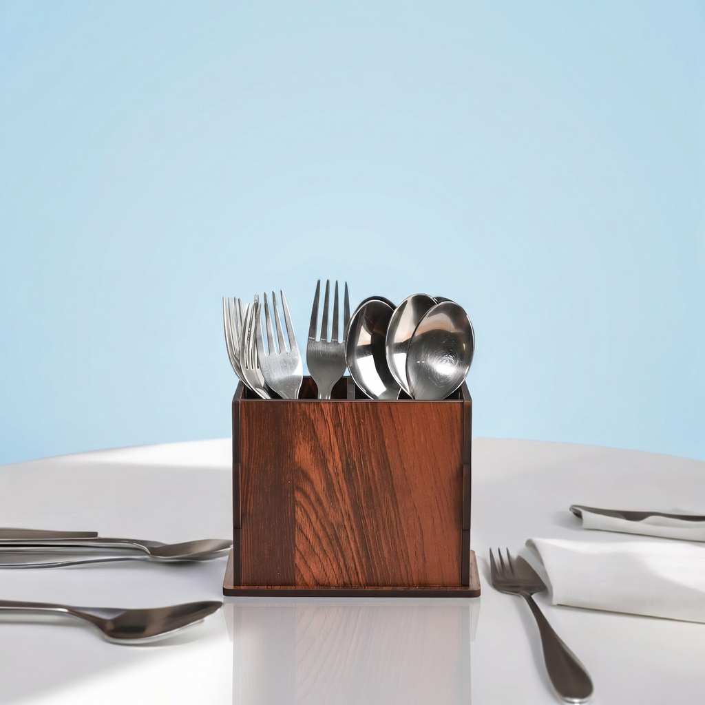 Wooden Cutlery Stand for Kitchen & Dining Table, 2 Compartments - Spoon, Knife & Fork Holder, Spoon Stand, Spoon Organizer (Wood) Eco Friendly