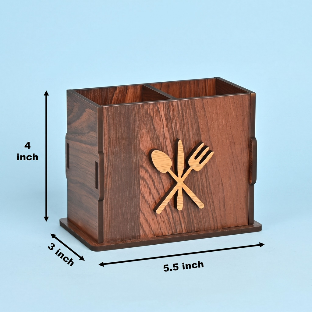 Wooden Cutlery Stand for Kitchen & Dining Table, 2 Compartments - Spoon, Knife & Fork Holder, Spoon Stand, Spoon Organizer (Wood) Eco Friendly