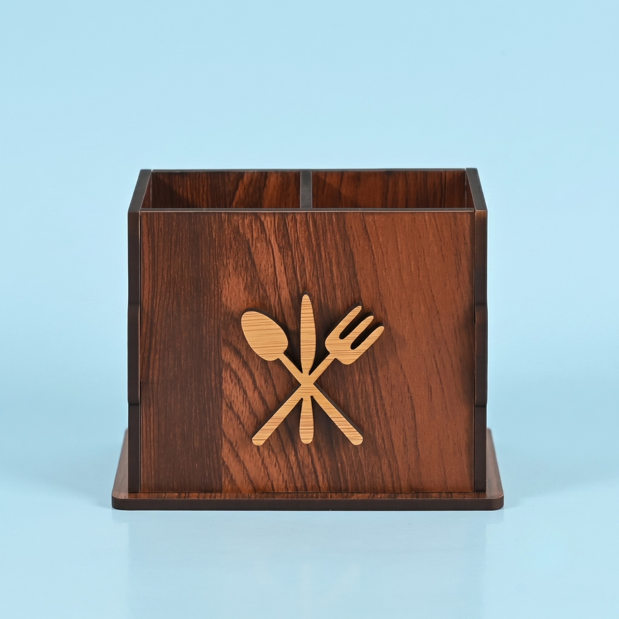 Wooden Cutlery Stand for Kitchen & Dining Table, 2 Compartments - Spoon, Knife & Fork Holder, Spoon Stand, Spoon Organizer (Wood) Eco Friendly
