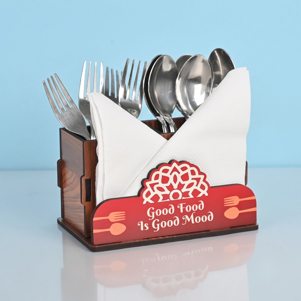 Wooden Cutlery Stand for Kitchen & Dining Table, 2 Compartments - Spoon, Knife & Fork Holder, Spoon Stand, Spoon Organizer (Wood) Eco Friendly