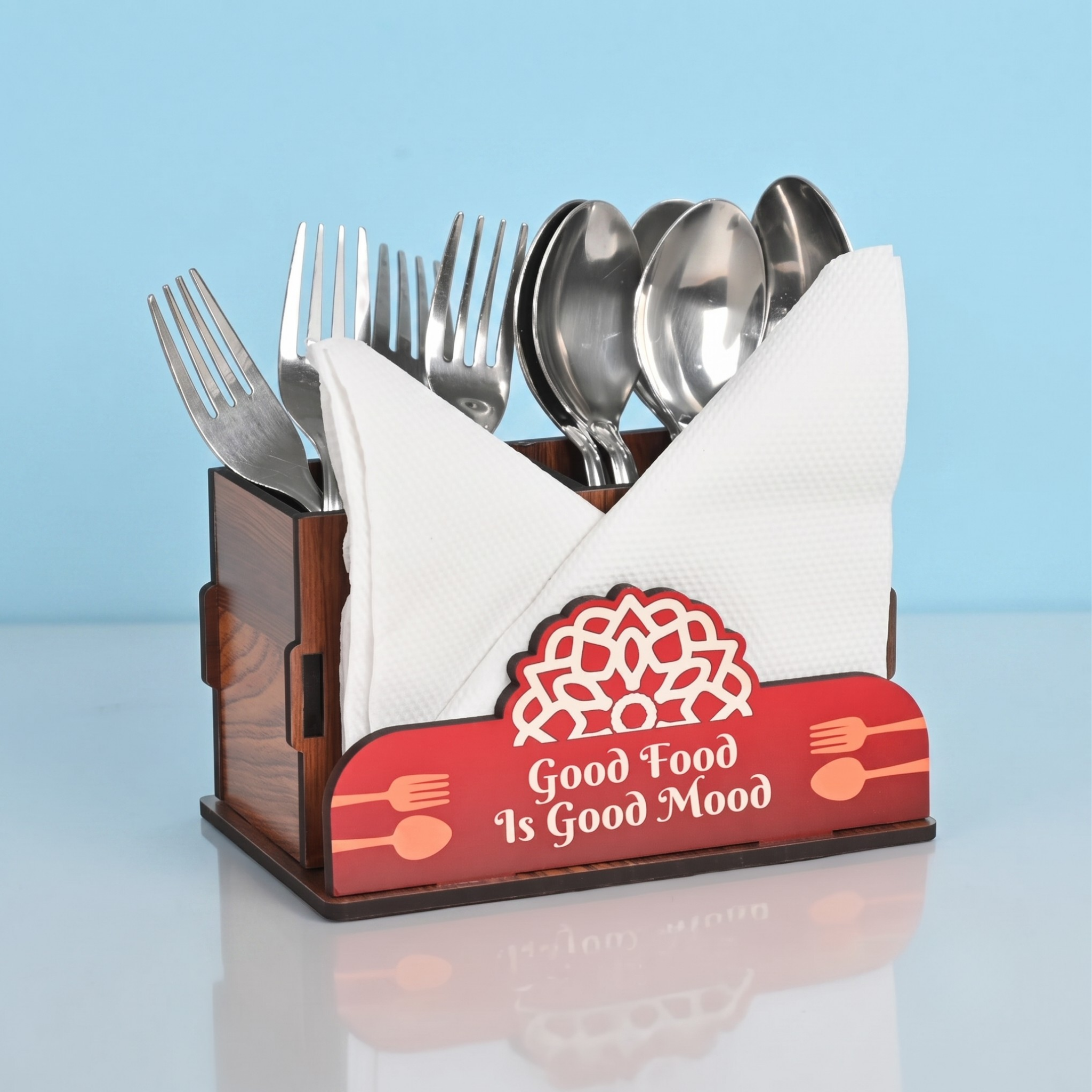 Wooden Cutlery Stand for Kitchen & Dining Table, 2 Compartments - Spoon, Knife & Fork Holder, Spoon Stand, Spoon Organizer (Wood) Eco Friendly