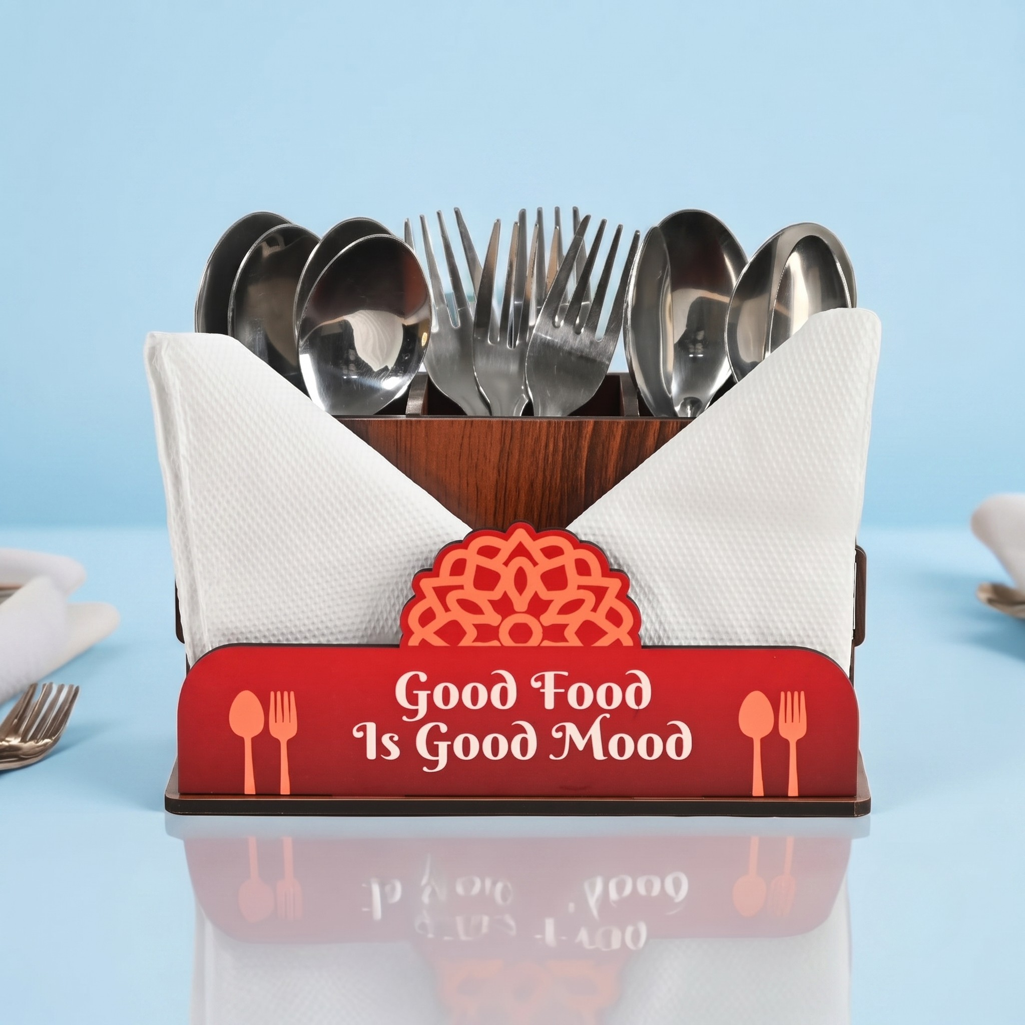 Wooden Cutlery Stand for Kitchen & Dining Table, 2 Compartments - Spoon, Knife & Fork Holder, Spoon Stand, Spoon Organizer (Wood) Eco Friendly