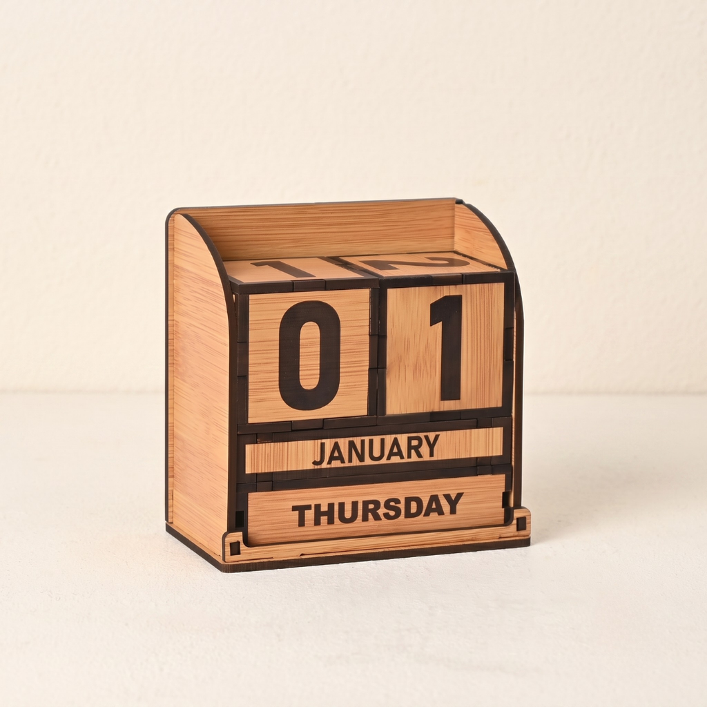 Wooden Perpetual Cube Calendar 2026 | GKD Table Calendar Desk Organizer for Office & Home | Reusable Wooden Block | Ideal New Year Gift & Desk Décor (Cube Calendar)