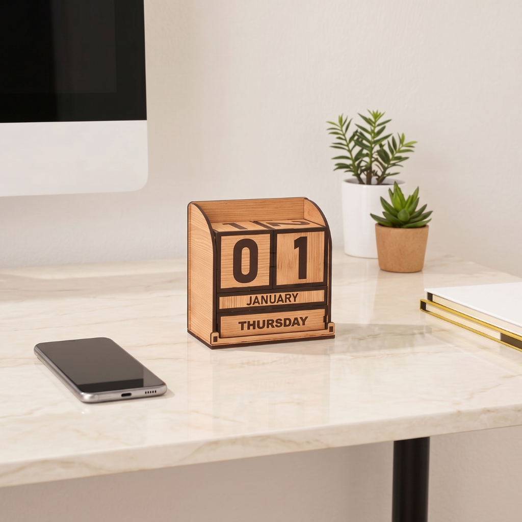 Wooden Perpetual Cube Calendar 2026 | GKD Table Calendar Desk Organizer for Office & Home | Reusable Wooden Block | Ideal New Year Gift & Desk Décor (Cube Calendar)