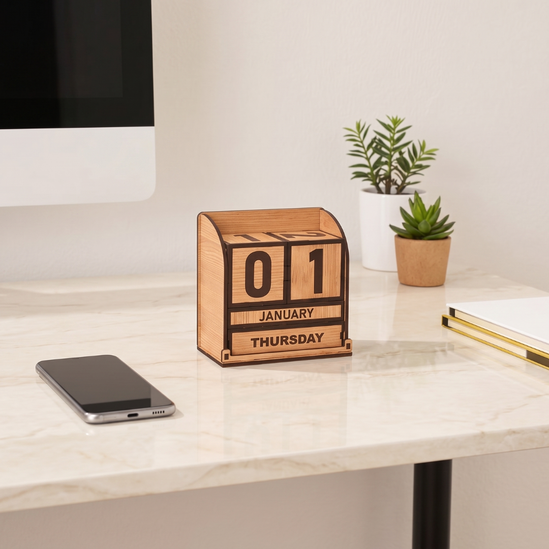 Wooden Perpetual Cube Calendar 2026 | GKD Table Calendar Desk Organizer for Office & Home | Reusable Wooden Block | Ideal New Year Gift & Desk Décor (Cube Calendar)