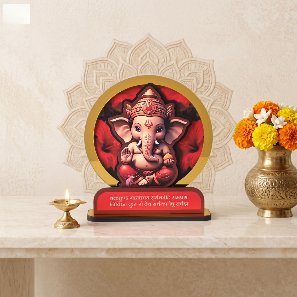 Wooden Car Dashboard Ganesh Ji Mandir | GKD Eco-Friendly MDF Wood Mini Temple Showpiece for Car, Office Desk & Home Décor | Open Style Mandir | Made in India