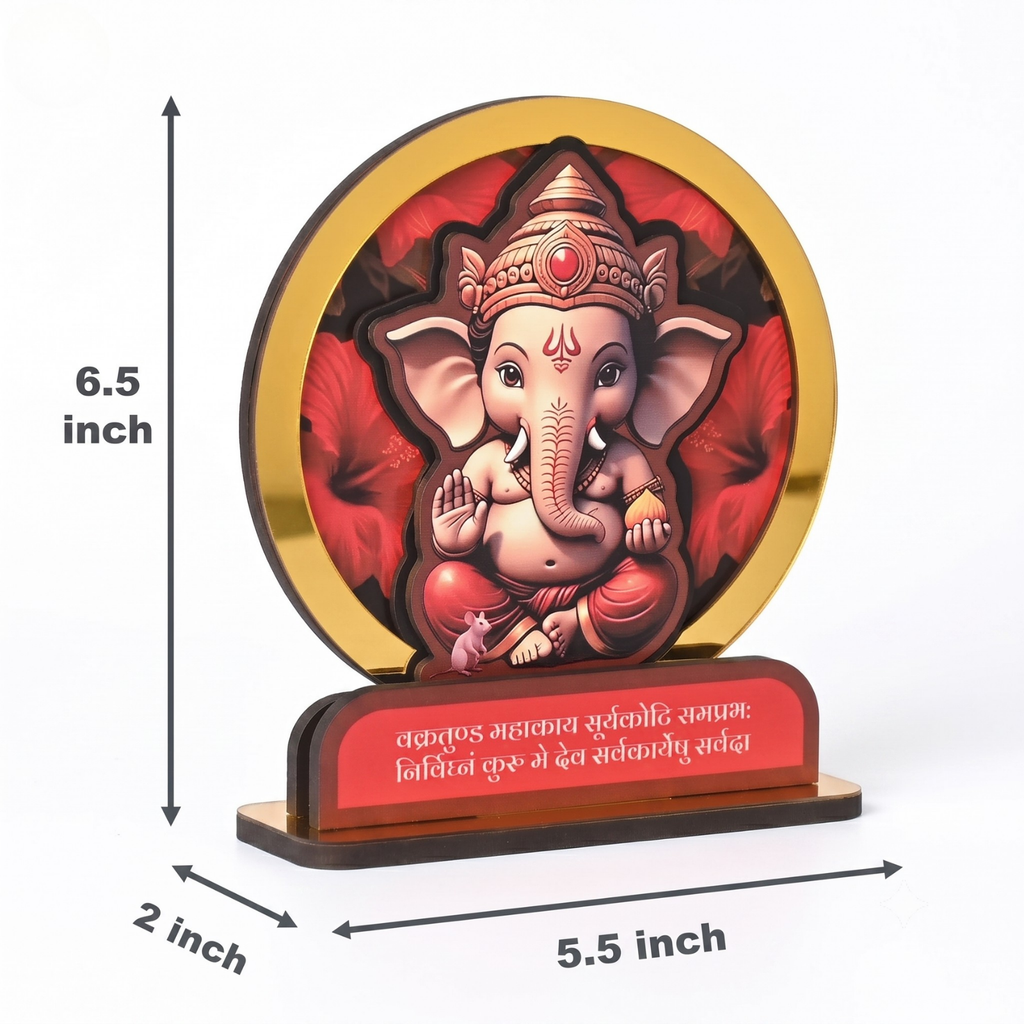Wooden Car Dashboard Ganesh Ji Mandir | GKD Eco-Friendly MDF Wood Mini Temple Showpiece for Car, Office Desk & Home Décor | Open Style Mandir | Made in India