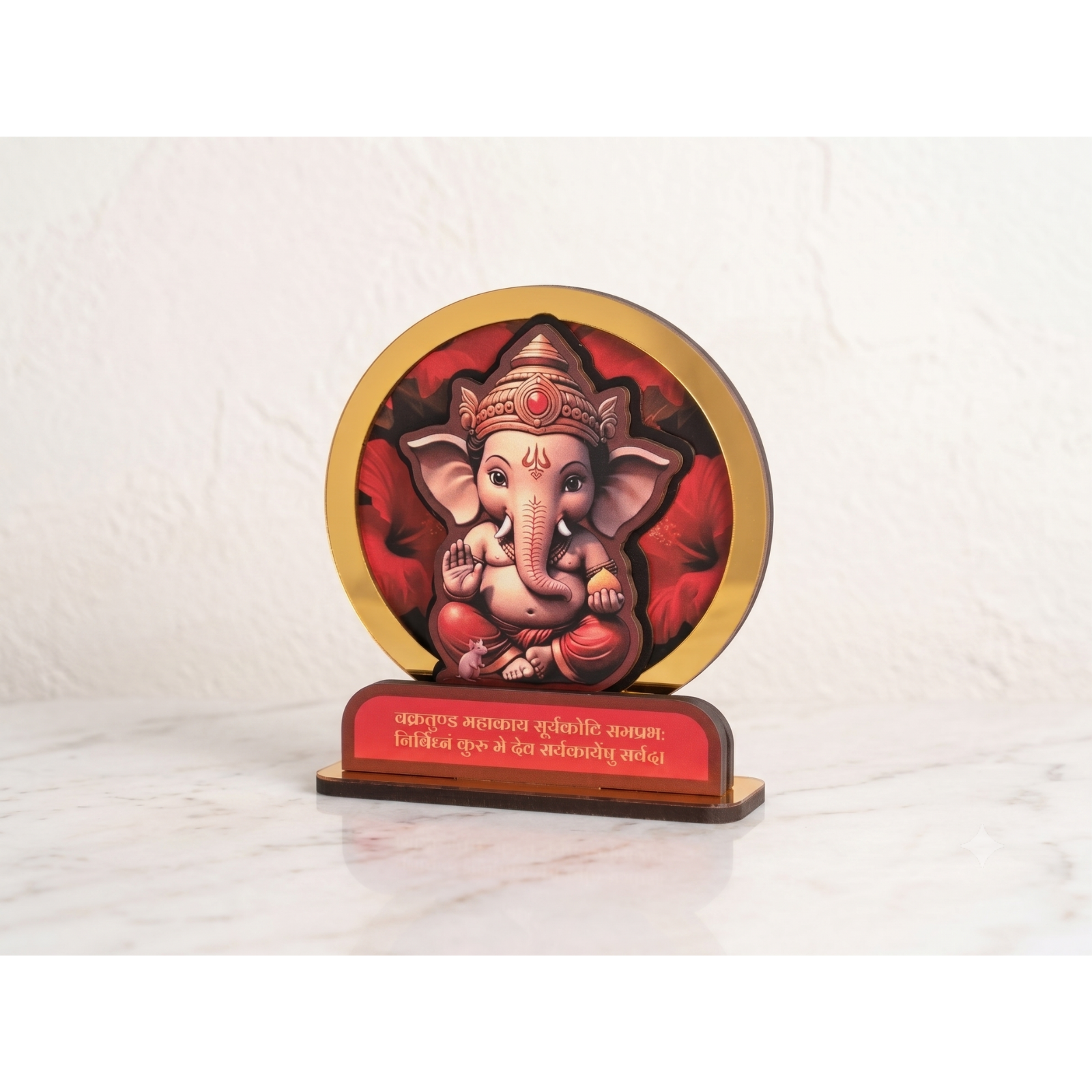 Wooden Car Dashboard Ganesh Ji Mandir | GKD Eco-Friendly MDF Wood Mini Temple Showpiece for Car, Office Desk & Home Décor | Open Style Mandir | Made in India