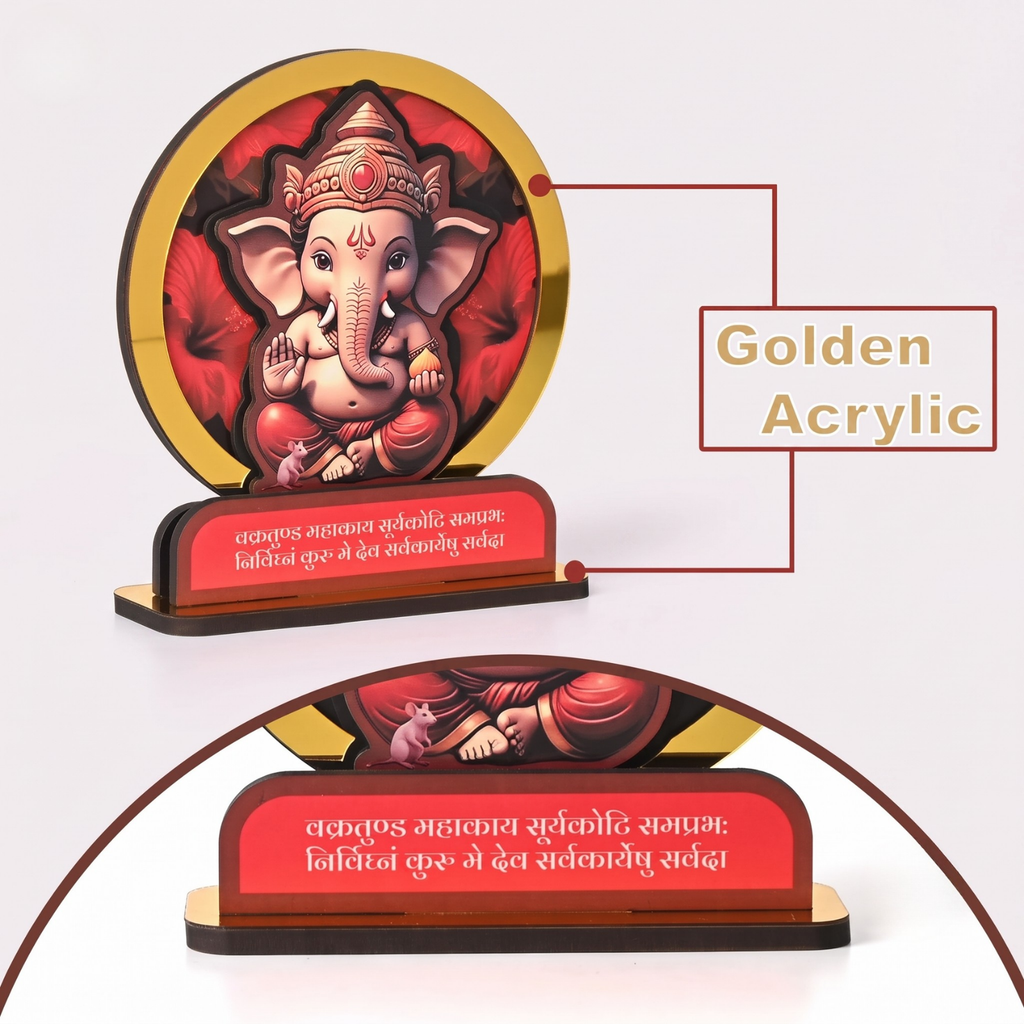 Wooden Car Dashboard Ganesh Ji Mandir | GKD Eco-Friendly MDF Wood Mini Temple Showpiece for Car, Office Desk & Home Décor | Open Style Mandir | Made in India
